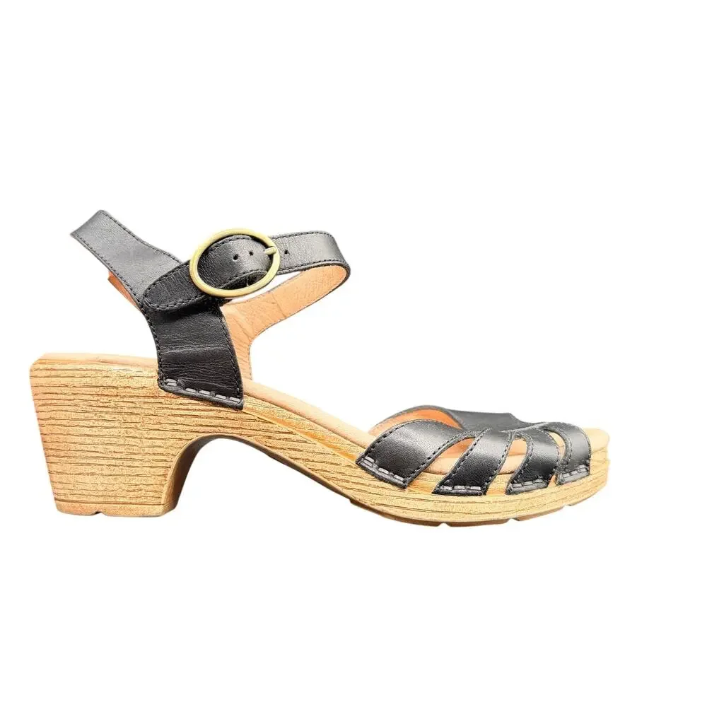 Dansko Leather Heeled Sandals Black Ankle Strap EU 38 US 7.5-8 Comfort